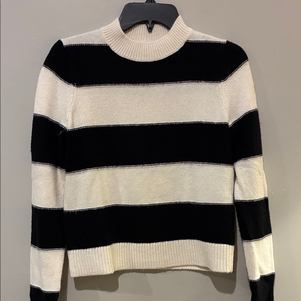 Banana Republic Black and Cream Striped Turtleneck Sweater
